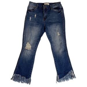 Frayed Hem Blue Flare Jeans